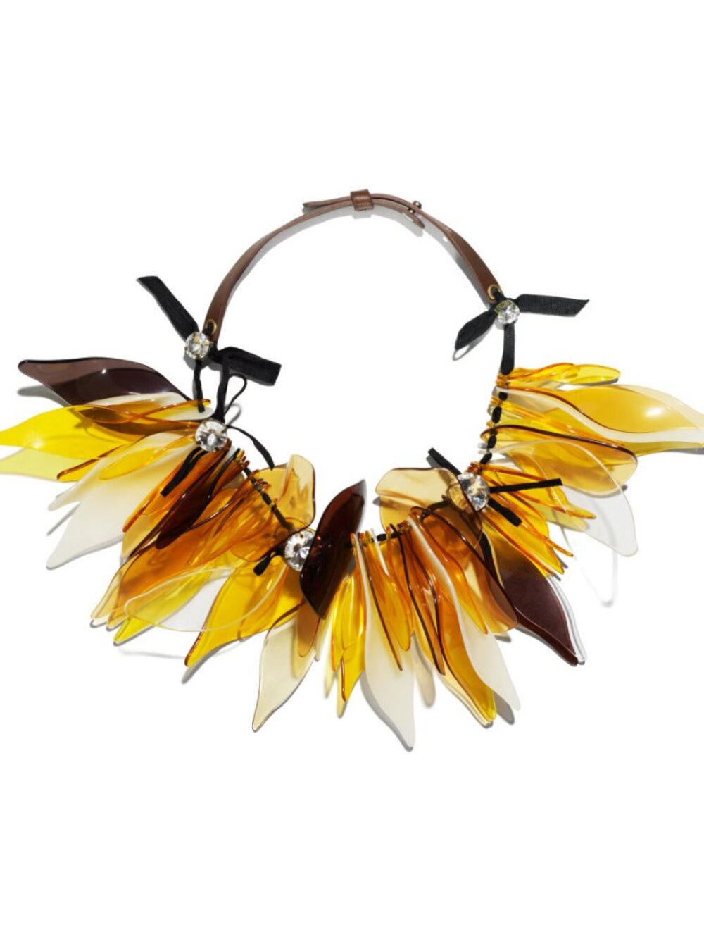 H&M x Marni yellow brown Lucite Crystal Leaf statement necklace